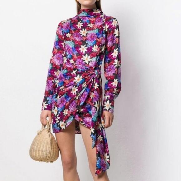 PINKO Floral Sleeved Sheath Mini Silk Dress in Size Large (44) - Picture 1 of 8